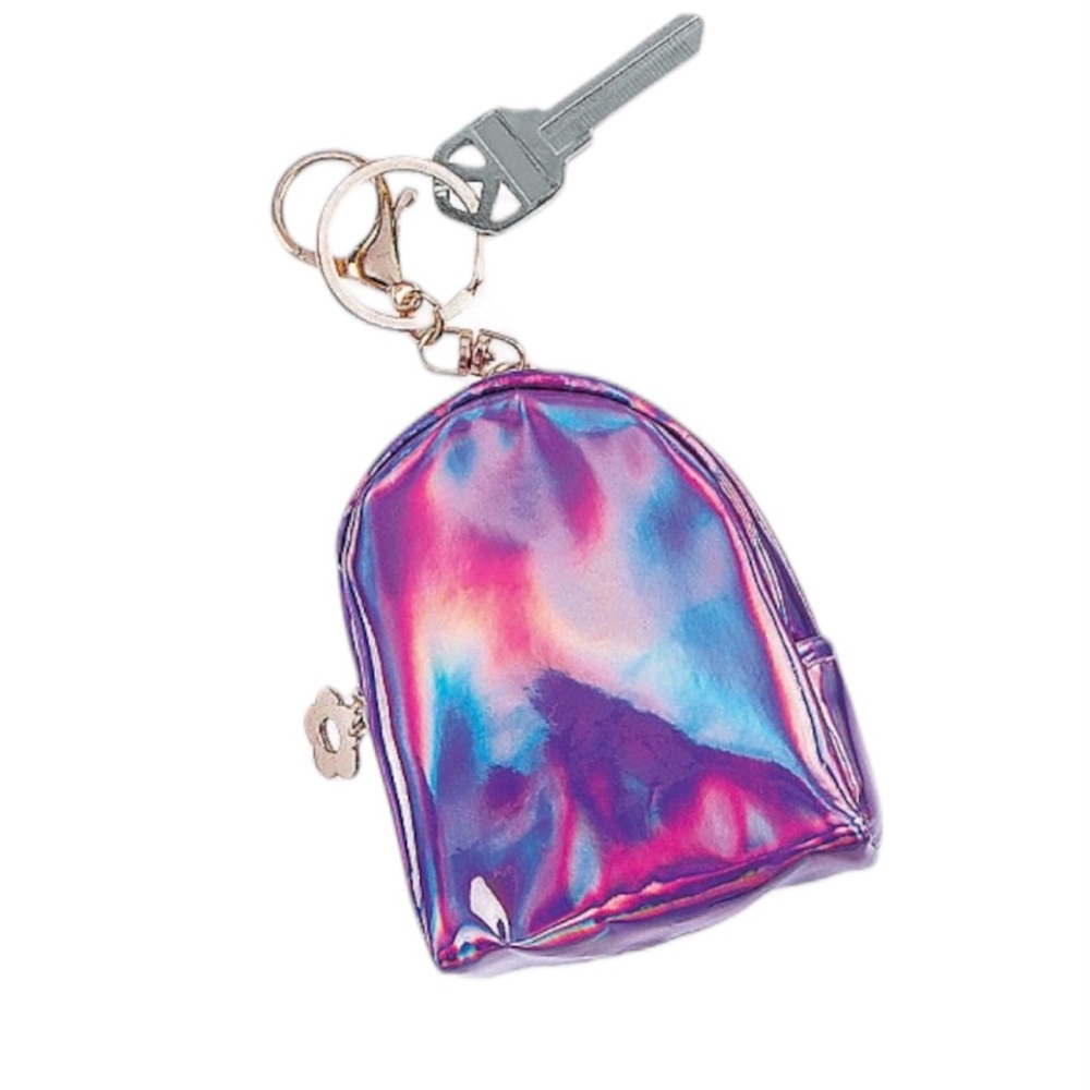 Iridescent Mini Backpack Coin Purse Keychain - Pink